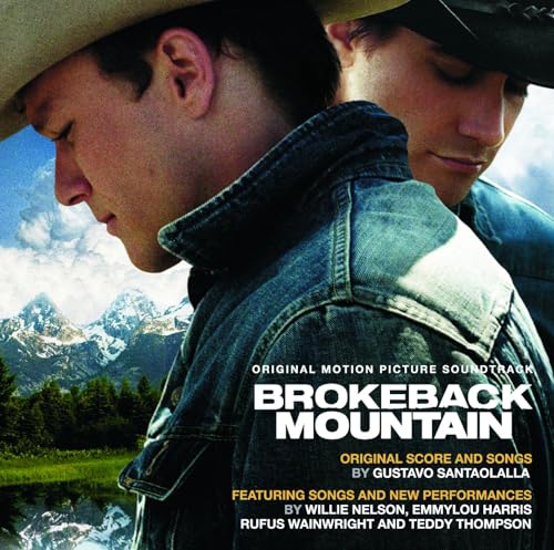 Brokeback Mountain soundtrack vinyl cover with two men and mountains.