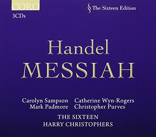 CD cover for Handel’s Messiah by The Sixteen, dark blue background.
