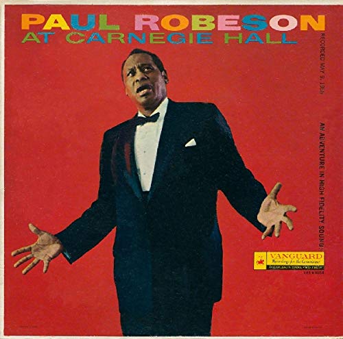 Paul Robeson in tuxedo on red album cover, Carnegie Hall recording.