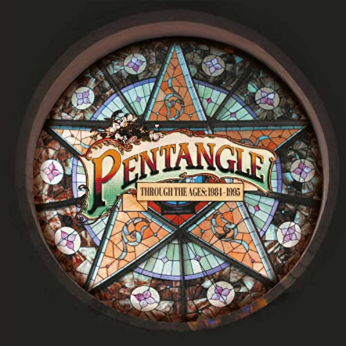 Pentangle album cover: stained-glass pentagram with band name and dates.