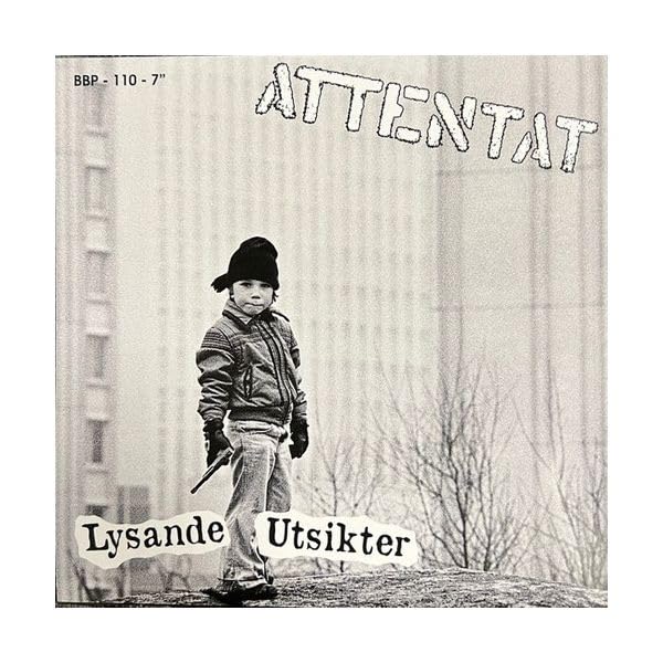 Black and white vinyl record cover featuring a child with a rifle.