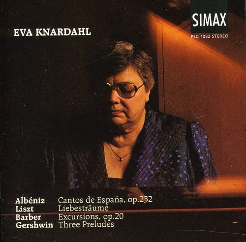 CD cover featuring Eva Knardahl, a pianist with glasses, in portrait.