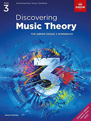 Workbook cover with colorful musical notes and logo for ABRSM Grade 3 music theory.