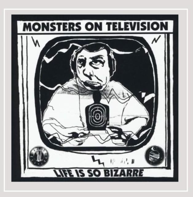 Black and white album cover featuring a man with headphones inside a television.