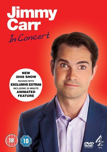 DVD cover featuring comedian Jimmy Carr in a suit, red background.