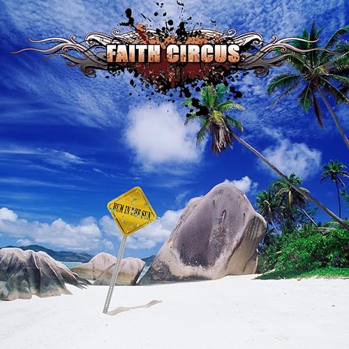 CD cover: tropical beach scene with band logo and sign.