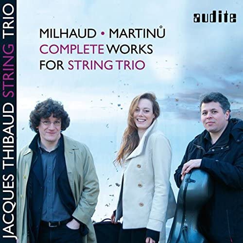 CD cover featuring three musicians and text: āMilhaud & Martinu: Complete Worksā.