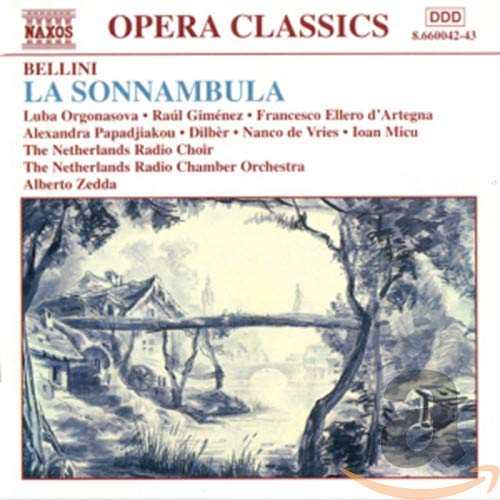 CD cover for Vincenzo Bellini’s “La Sonnambula” opera, with a landscape painting.