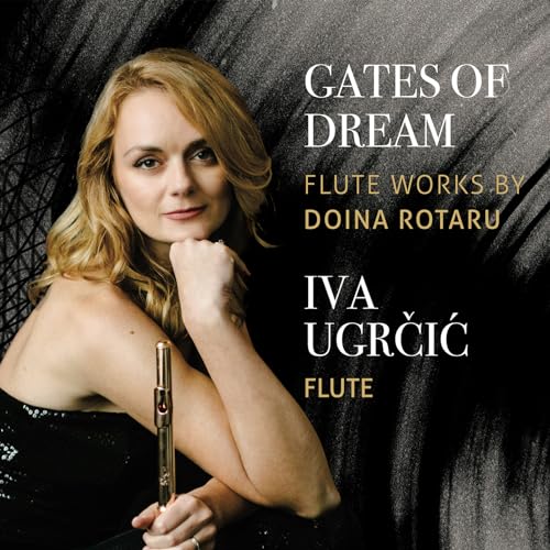 CD cover: flutist Iva Ugrčić with flute, dark background, text.