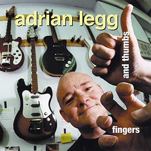 CD cover for Adrian Legg’s “Fingers & Thumbs” featuring guitars and hands.