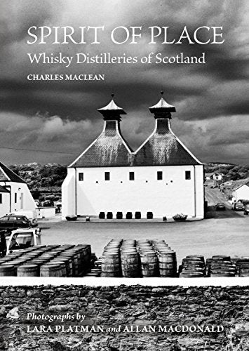 Black and white book cover showing a Scottish distillery building with many wooden barrels.
