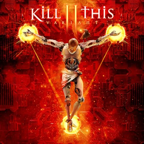 Red album cover featuring a robotic figure with outstretched arms and glowing orbs.