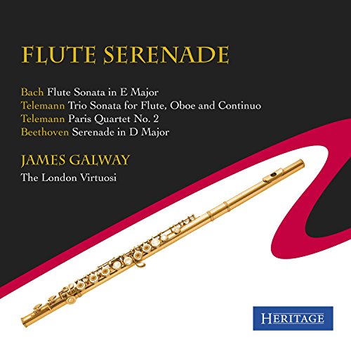 CD cover for James Galway’s “Flute Serenade” featuring a silver flute.