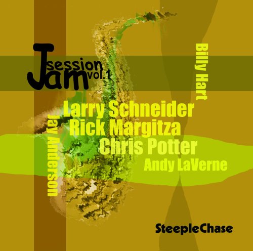 CD cover for “Jam Session Vol. 1” featuring a green saxophone.