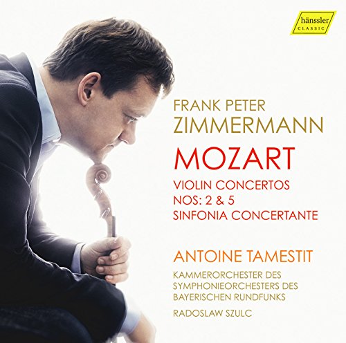 CD cover featuring violinist Frank Peter Zimmermann and text: Mozart concertos.