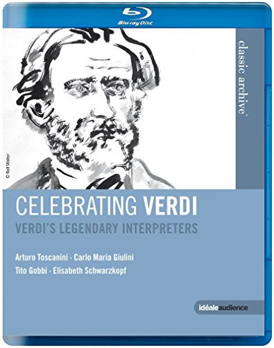 Blu-ray cover featuring a sketch of composer Giuseppe Verdi and text.