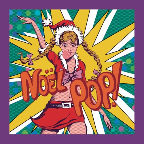 Pop art illustration of a woman in a Santa hat chewing bubblegum.