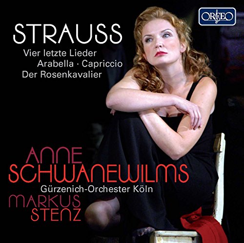 CD cover featuring Anne Schwanewilms in a black dress, with "Strauss" text.