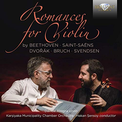 CD cover: Davide Alogna playing violin with orchestra, red background.