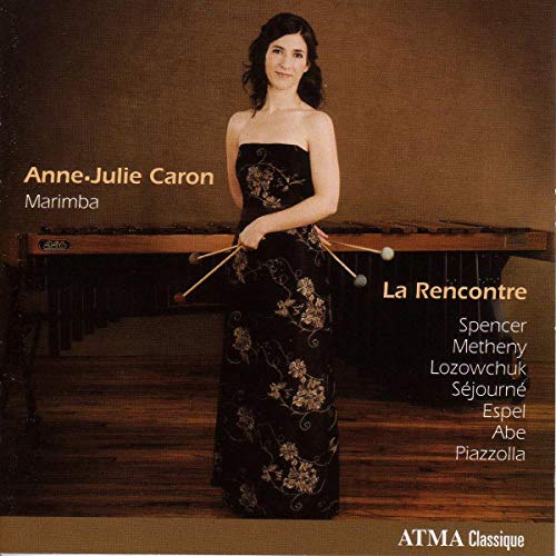 Woman with marimba, album cover for "La Rencontre" by Anne-Julie Caron.