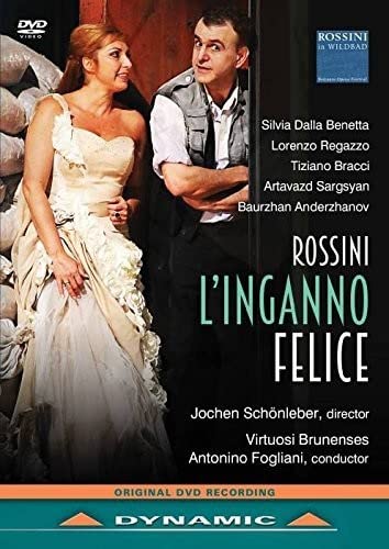 DVD cover for Rossini’s opera “L’inganno Felice” featuring two performers.