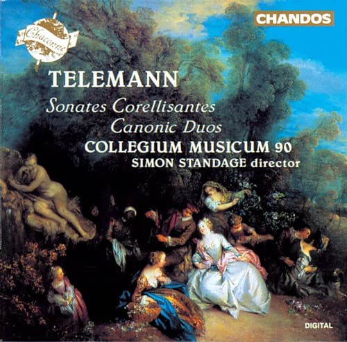 CD cover for Telemannās āSonates Corellisantesā featuring classical figures in a garden.
