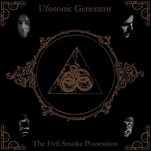 Dark CD cover with central triangle, ornate frame, and shadowy faces.