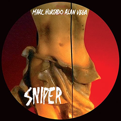 Vinyl record cover with a split, textured image and white text.