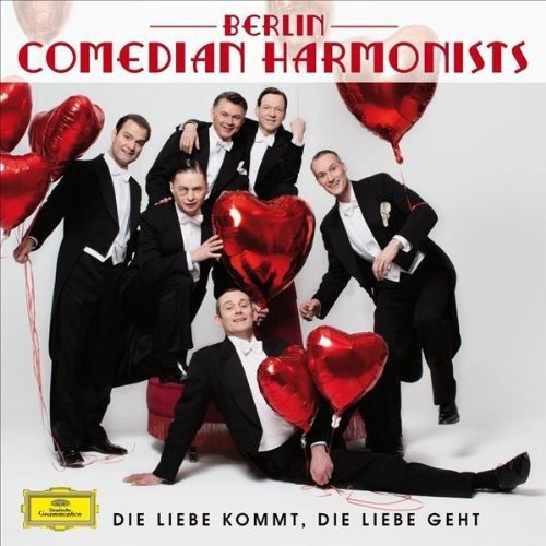 CD cover featuring six men in tuxedos with red heart-shaped balloons.