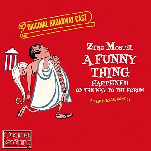 Red CD cover with cartoon illustration of a man and woman in Roman attire.