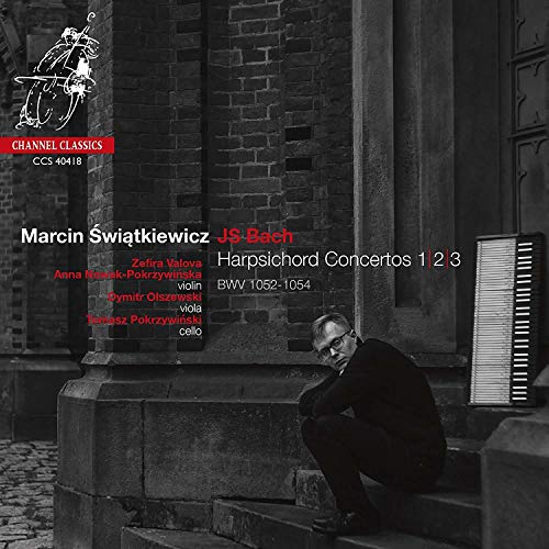 CD cover: Marcin Światkiewicz, Bach harpsichord concertos, and a man.