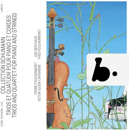 CD cover: cello with whimsical illustration of plants and abstract shapes.