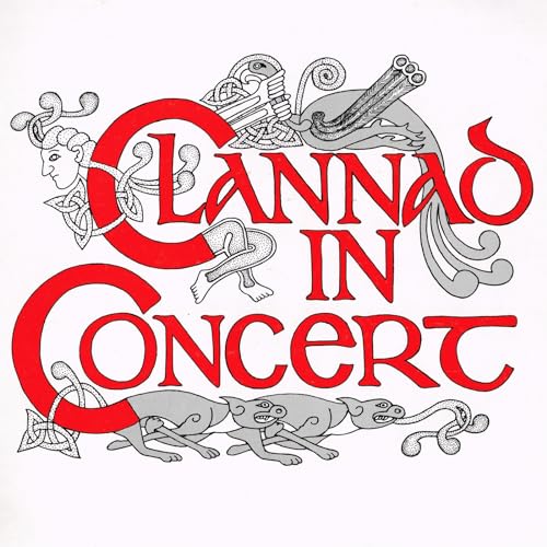“Clannad In Concert” CD cover with Celtic knotwork and animal illustrations.