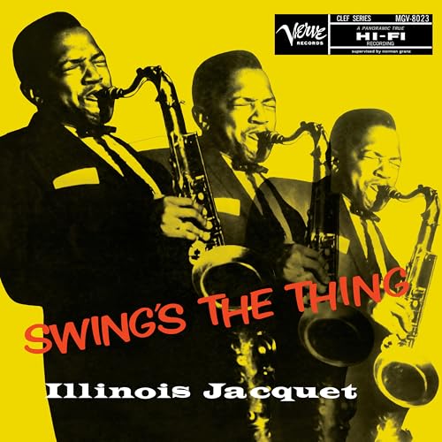 Illinois Jacquet album cover featuring three saxophone players in yellow.