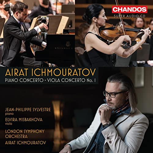CD cover featuring a pianist, a violist, and a portrait of Airat Ichmouratov.