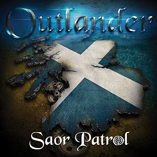 CD cover for Saor Patrol’s “Outlander” featuring a cracked Scottish flag.