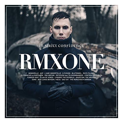 CD cover for “In Strict Confidence - Rmxone” featuring a man in black.