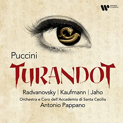 CD cover for Puccini’s Turandot featuring an eye with a golden dragon iris.