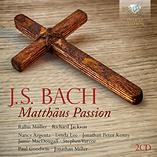 CD cover for J.S. Bach’s *Matthäus Passion* featuring a wooden cross.