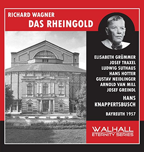 CD cover for Wagner’s *Das Rheingold* featuring Hans Hotter and Bayreuth theater.