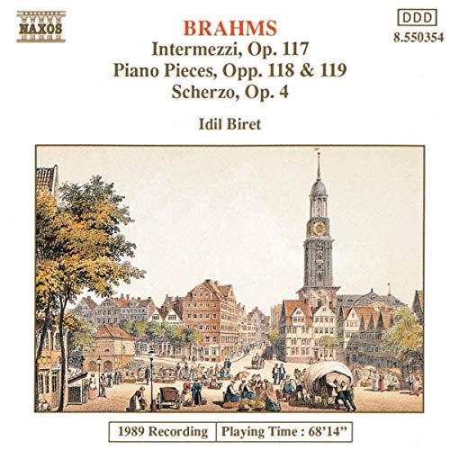 CD cover for Brahms Intermezzi by Idil Biret, featuring a townscape.