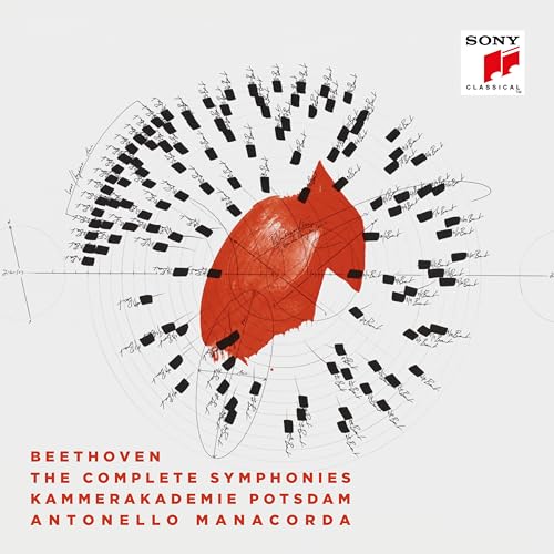 CD cover with a red abstract shape over a circular diagram and text below.
