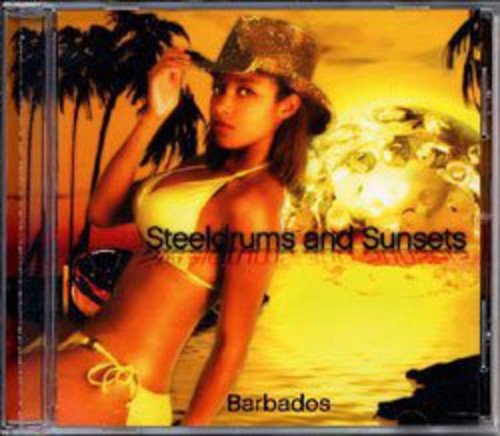 CD cover: woman in a hat with palm trees and sunset.