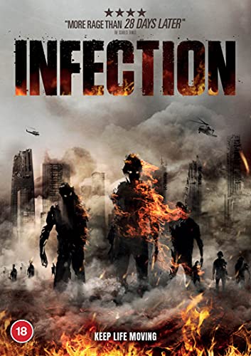 DVD cover for "Infection" depicting a zombie outbreak in a city.