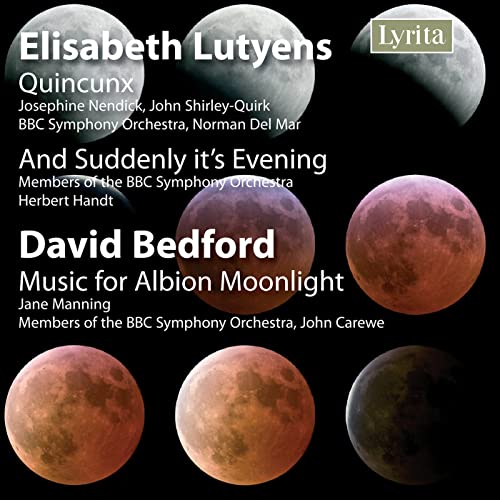 CD cover with text listing composers Lutyens, Nendick, Manning, and Bedford, plus lunar images.