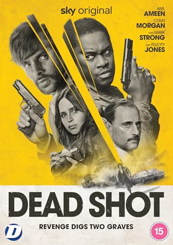 DVD cover for Dead Shot featuring four actors, two holding guns, on yellow background.