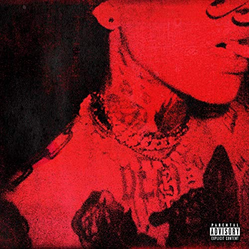 Red-toned portrait of blackbear with jewelry, album cover for "ANONYMOUS".