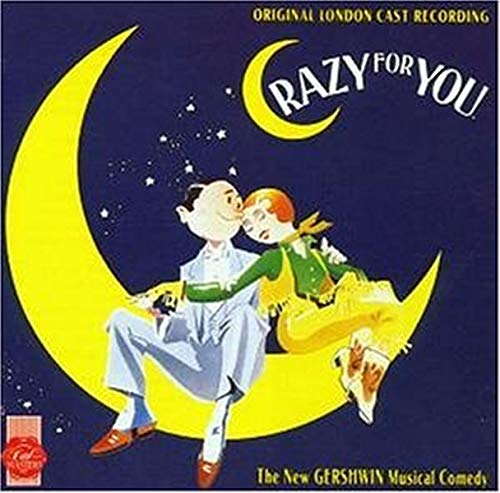 “Crazy For You” CD cover: couple on a crescent moon, musical comedy.