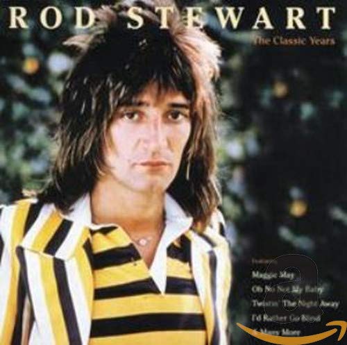 Rod Stewart album cover, “Maggie May - The Classic Years,” featuring his portrait.