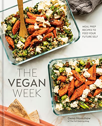 Cookbook cover with vegan salad in glass containers and pita bread.